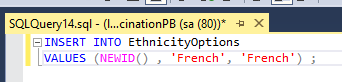 Picture showing Query for Adding an Ethnicity Record. 